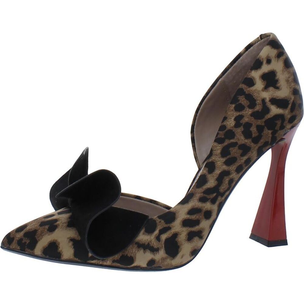 Betsey Johnson Leopard Print Heels with Black Bow and Red Heel